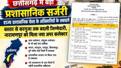 छत्तीसगढ़ में राज्य प्रशासनिक सेवा अधिकारियों के तबादले का सरकारी आदेश