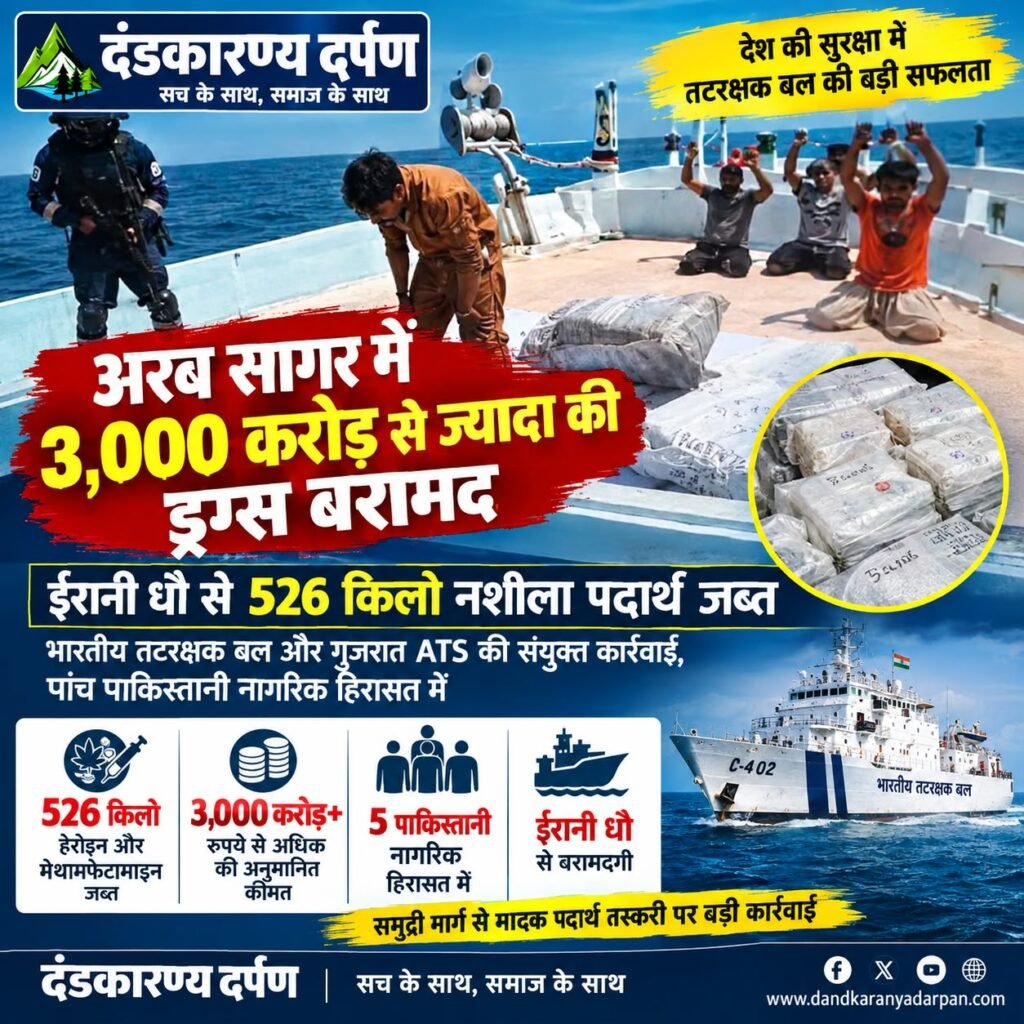 अरब सागर में ईरानी धौ से मादक पदार्थ बरामदगी के दौरान तटरक्षक बल की कार्रवाई