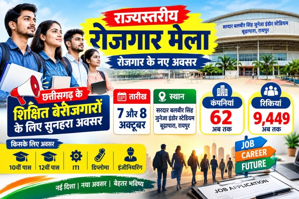 रायपुर में 7 और 8 अक्टूबर को आयोजित राज्यस्तरीय रोजगार मेला