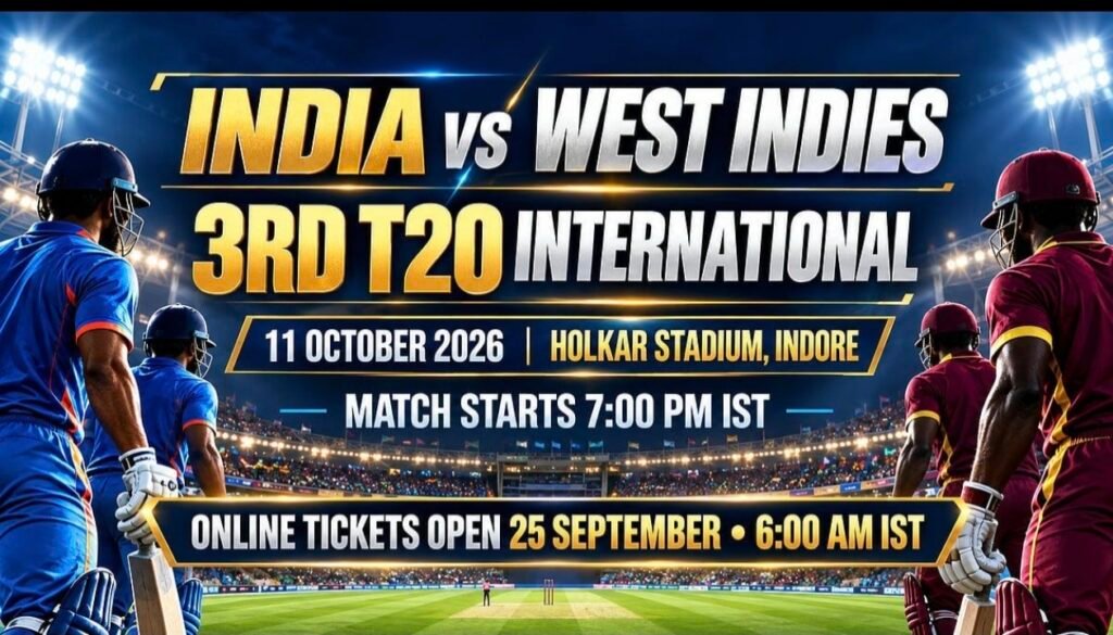  इंदौर के होलकर स्टेडियम में भारत और वेस्टइंडीज के बीच तीसरे टी20 मैच का प्रतीकात्मक दृश्य