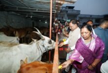 मुख्यमंत्री विष्णु देव साय शिवरीनारायण में भगवान नर-नारायण के दर्शन करते हुए