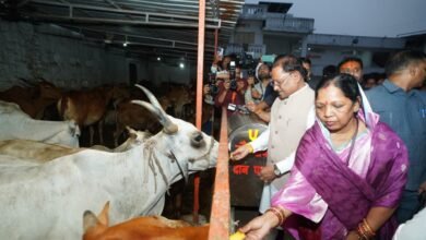 मुख्यमंत्री विष्णु देव साय शिवरीनारायण में भगवान नर-नारायण के दर्शन करते हुए