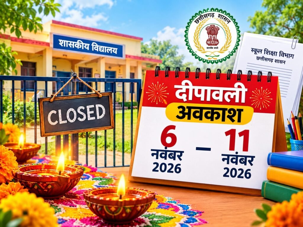 छत्तीसगढ़ में 6 से 11 नवंबर 2026 तक दीपावली स्कूल अवकाश